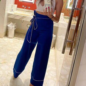 Satin Blue Wide leg pants XS